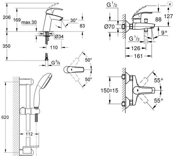 Набор смесителей для ванны Grohe EuroSmart 23324001+33300002+ 27926000 (123246M)